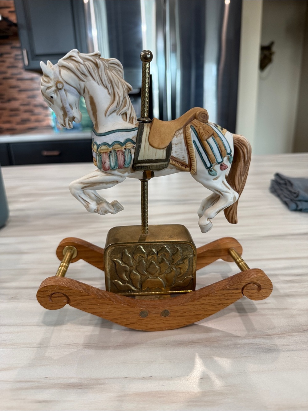 Antique Willittz Carousel Horse Figurine with Wooden Rocker Base